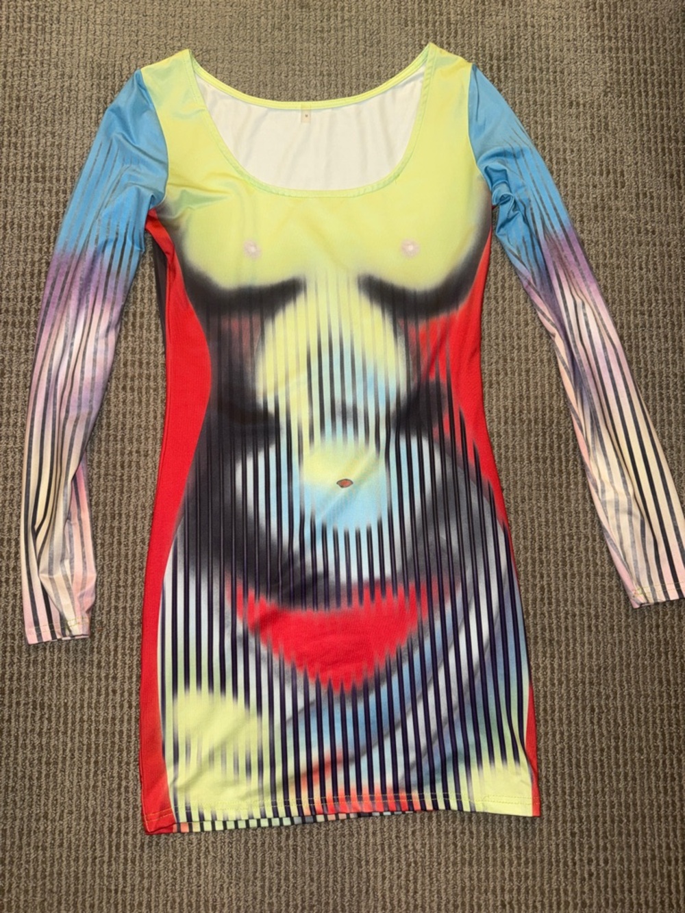 Fashion Nova Yellow Blue Red Ombre Long Sleeve Bodycon Dress